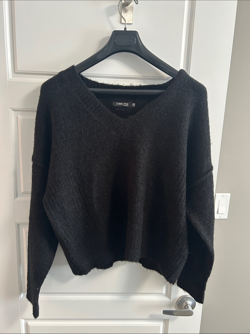C’est Moi Black V-Neck Oversized Knit Sweater